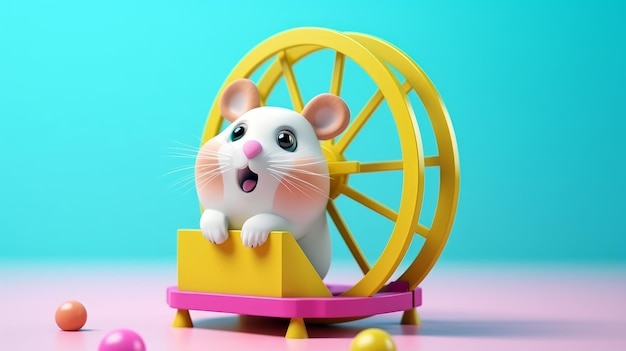 Une souris dans une roue qui dit "roue de hamster"