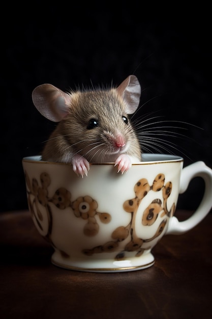 Une souris dans une tasse de thé