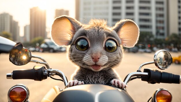 Une souris de dessin animé sur une moto