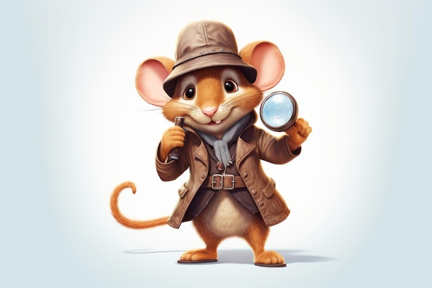 La souris détective découvre des indices un personnage de style dessin animé sur fond