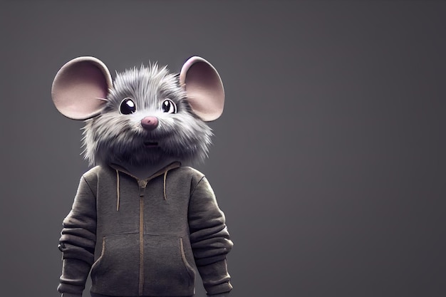 souris enfant mignonne à l'école. rendu 3d. Illustration raster.