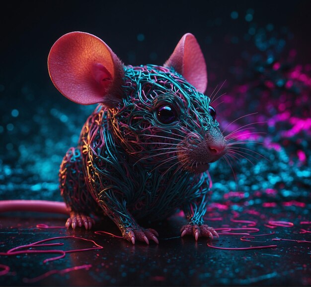 une souris avec un fond bleu et rose avec les mots souris dessus