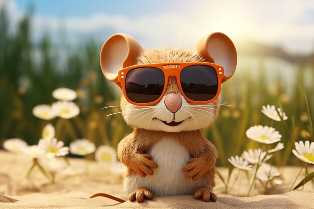 Souris heureuse 3D dans des lunettes de soleil