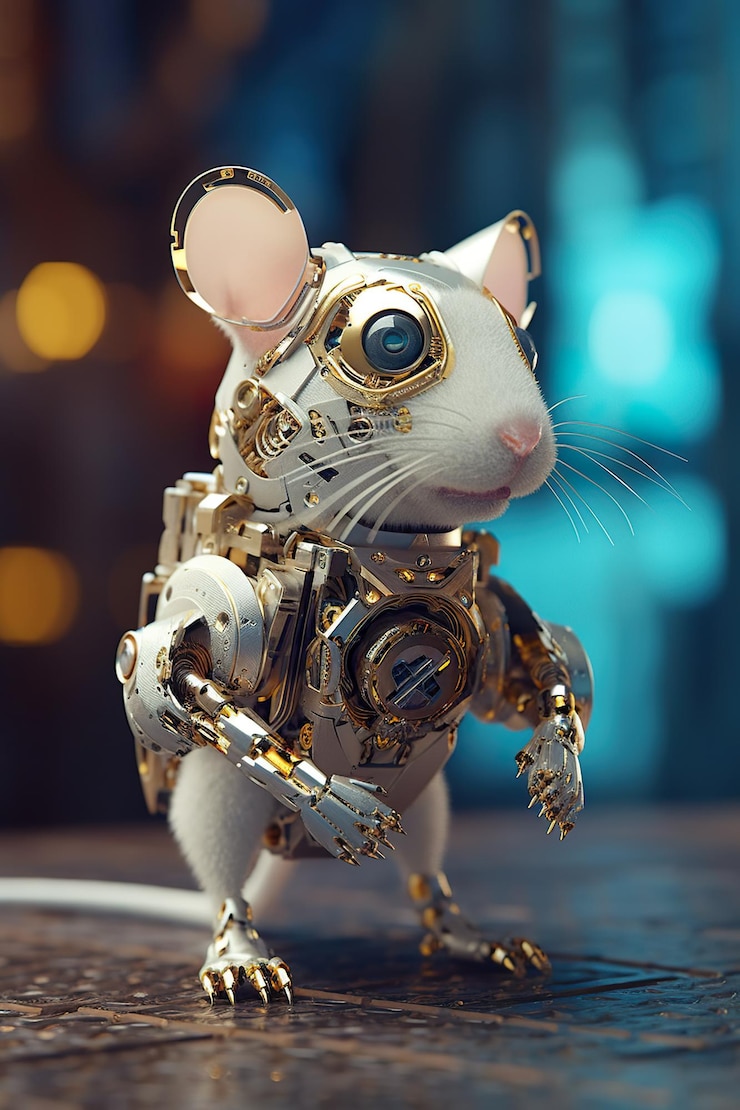 Photo une souris jouet avec une combinaison mécanique sur le dos image générative ai