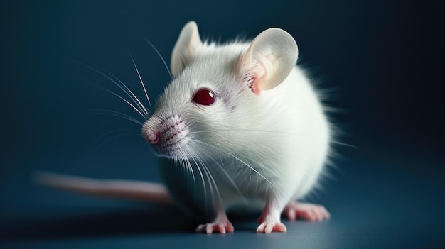 Photo souris de laboratoire blanche aux yeux rouges sur fond sombre