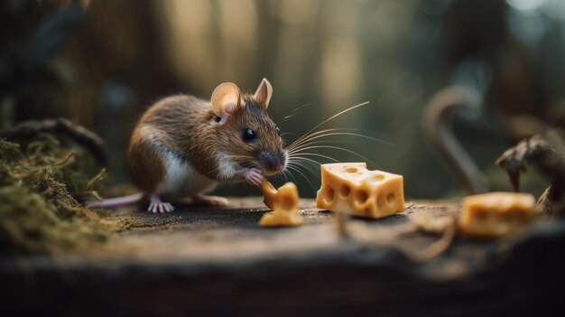 Une souris mange un morceau de fromage AI générative