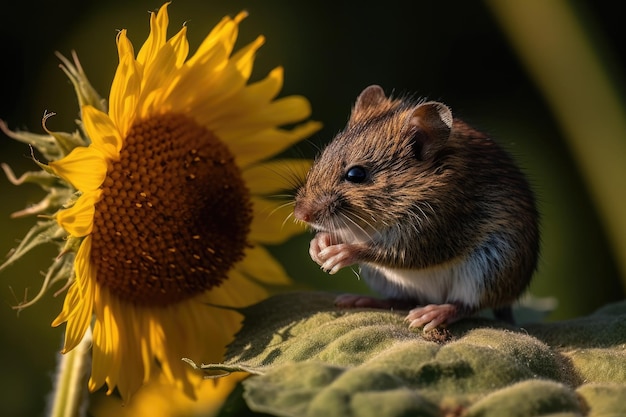 Une souris mangeant des graines de tournesol General AI