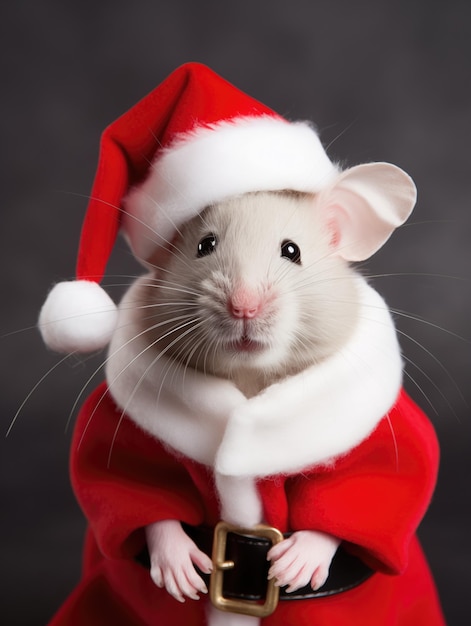 Une souris mignonne déguisée en Père Noël