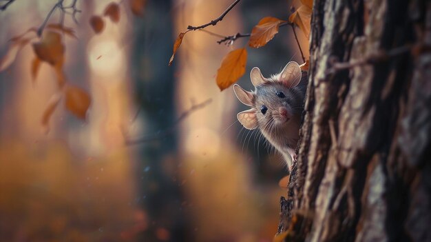 Photo une souris mignonne avec de grandes oreilles qui regardent.