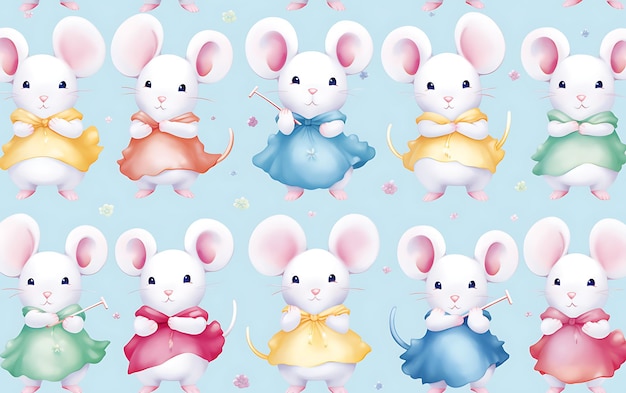 Souris mignonne japonaise motifs répétés style art anime avec des couleurs pastel