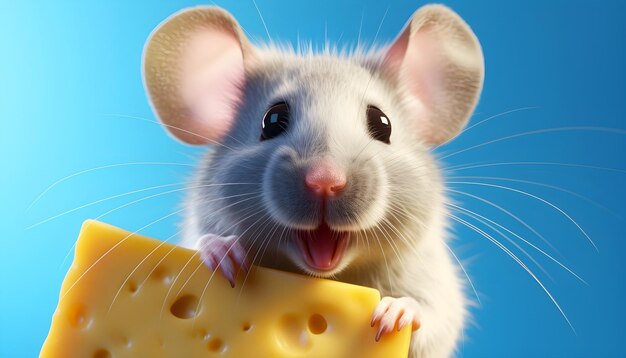 Une souris mignonne tenant du fromage