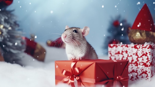 Souris de Noël Souris mignonne avec souris cadeau de Noël célébrant Noël