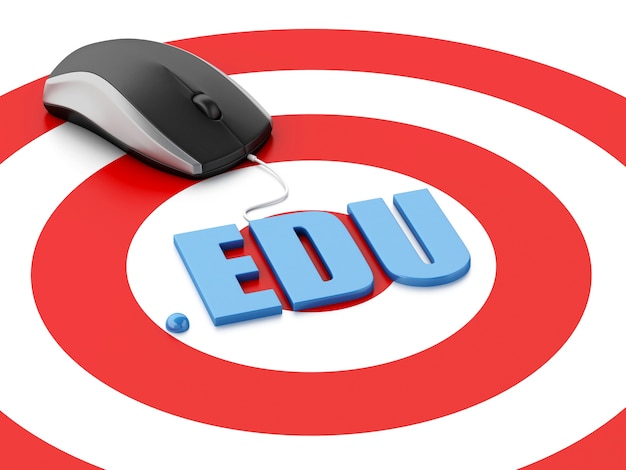 Photo souris d'ordinateur 3d et mot edu sur cible