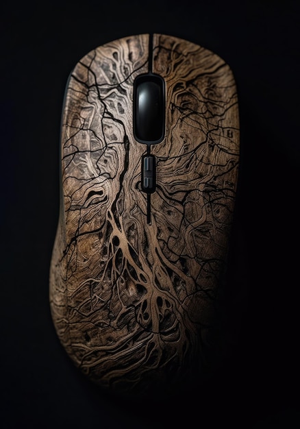 Souris d'ordinateur faite de racines d'arbres souris d'informatique steampunk en bois inhabituelle générée par l'IA