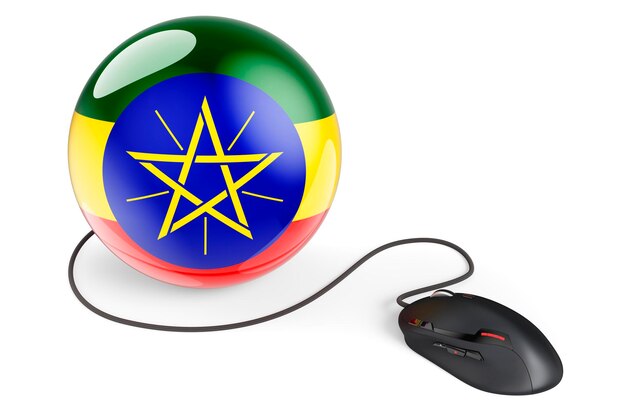 Souris d'ordinateur avec réseau Internet drapeau éthiopien en Éthiopie concept rendu 3D