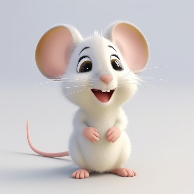 Souris Pixarstyle réaliste sur fond blanc en 8k Uhd