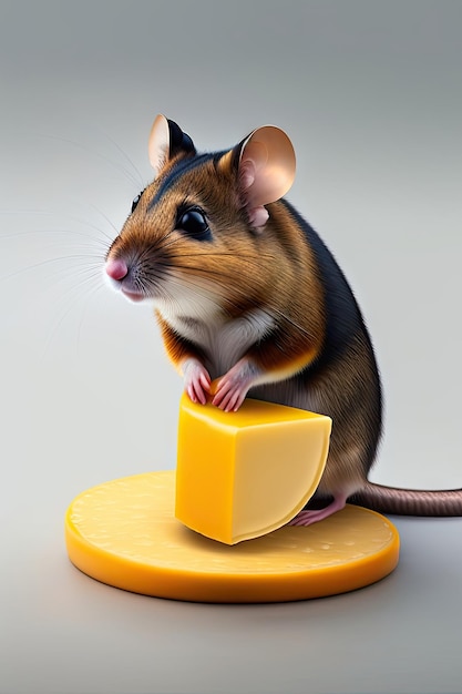 Une souris qui mange du fromage.