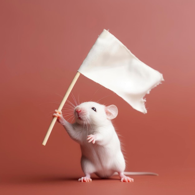 Souris se rendant avec un drapeau blanc