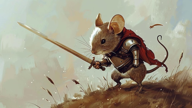 Photo une souris vaillante est prête à défendre son honneur avec l'épée dans la patte elle affronte son adversaire avec courage et détermination