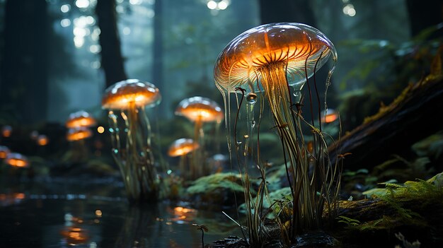 Sous-bois tranquille au bord d'un lagon mystique