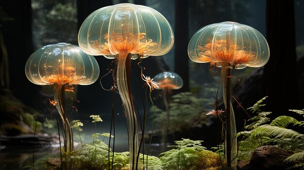 Sous-bois tranquille au bord d'un lagon mystique