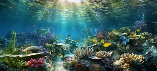 Photo sous l'eau dans l'océan plongée sous marine dans les plantes marines et les poissons