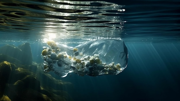 Photo sous l'eau de mer vert bleu vague lumière du soleil réflexion océan