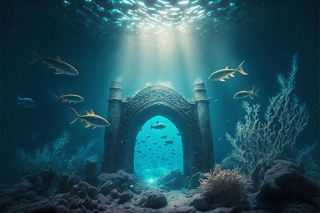 Photo sous l'eau paysage de fond de l'océan generative ai
