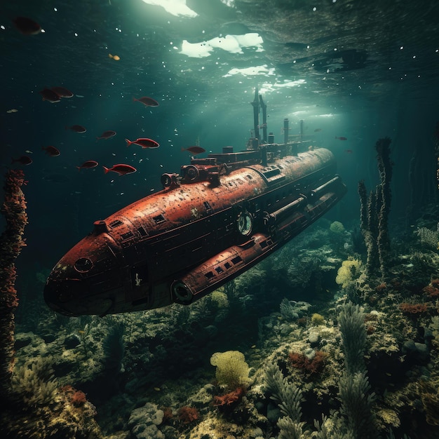 sous-marin dystopique en brique rouge