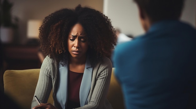 Soutien empathique Femme afro-américaine bienveillante consolant un ami triste Ai