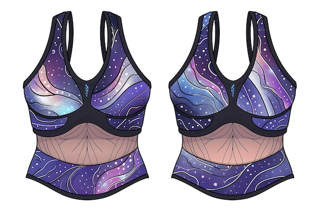 Un soutien-gorge de sport découpé avec des motifs abstraits inspiré de la collection de vêtements plats d'illustration Celest