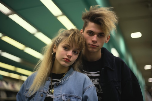 Souvenirs des années 90, couple punk d'adolescents au centre commercial