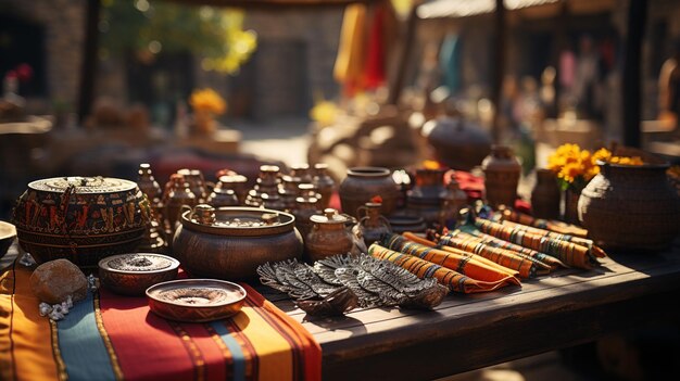 Souvenirs ethniques faits à la main pour les touristes sur le marché traditionnel Maasai Generative Ai