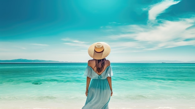 Soyez témoin du charme d'une jeune femme dans une robe et un chapeau de soleil
