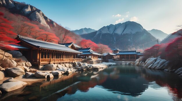 Photo spa onsen dans chaque endroit célèbre du japon et de la corée papier peint symbole de voyage de source chaude ons pittoresques