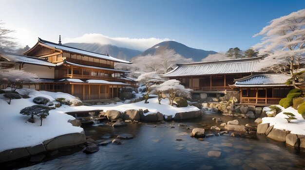 Photo spa onsen dans chaque endroit célèbre du japon et de la corée papier peint symbole de voyage de source chaude ons pittoresques