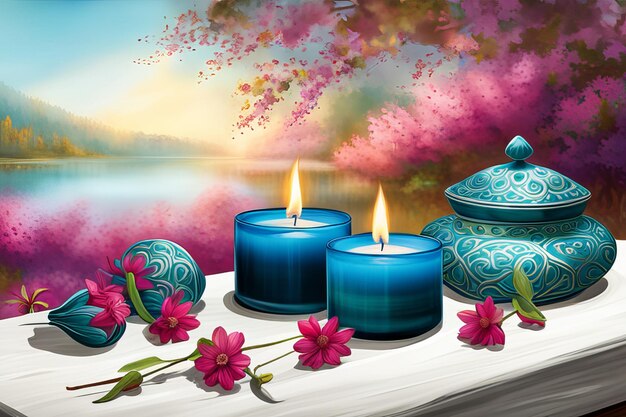 Spa serti de bougies et de fleurs Concept de soins de la peau bien-être Boutique Spa Retraite et aromathérapie dans une atmosphère tranquille de relaxation naturelle