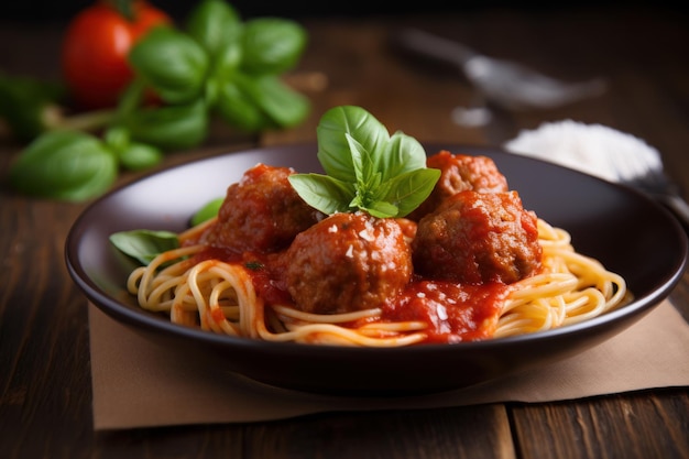 Spaghetti aux boulettes de viande et aux tomates Generate Ai