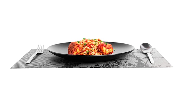 Spaghetti aux boulettes de viande à la sauce tomate isolé sur fond blanc. photo de haute qualité