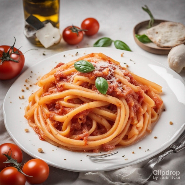 Spaghetti bolognaise avec sauce à la viande hachée, tomate, parmesan et base fraîche