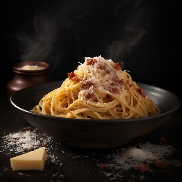 Spaghetti carbonara avec du bacon et du parmesan
