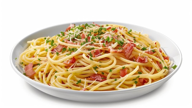 Spaghetti Carbonara sur un fond blanc isolé
