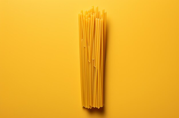 Spaghetti sur fond jaune vue de dessus IA générative