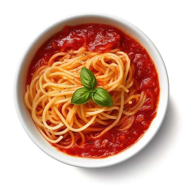 Spaghetti à la sauce tomate isolé sur fond blanc