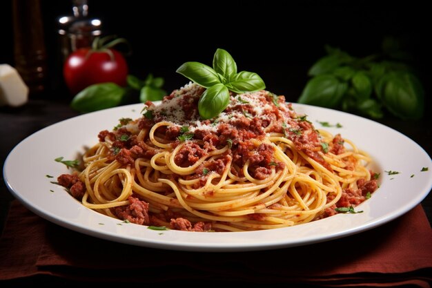 Photo spaghettis avec du bœuf au maïs