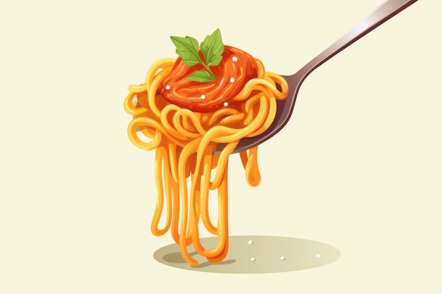 Photo des spaghettis sur une fourchette de couverts de pâtes