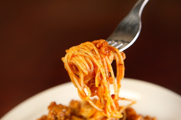 spaghettis frais servis sur une assiette blanche