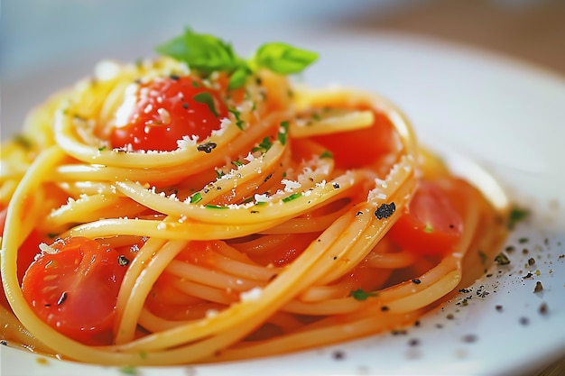 Photo spaghettis à l'italienne avec tomates et herbes