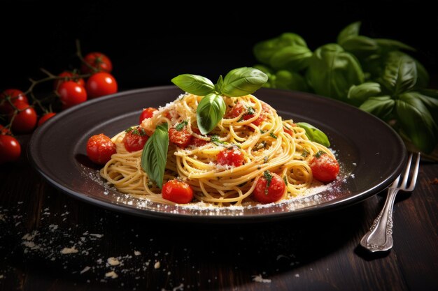 Photo spaghettis italiens classiques avec du parmesan