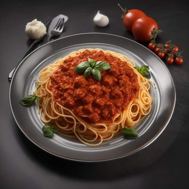 Spaghettis avec pâtes fraîches et sauce tomate